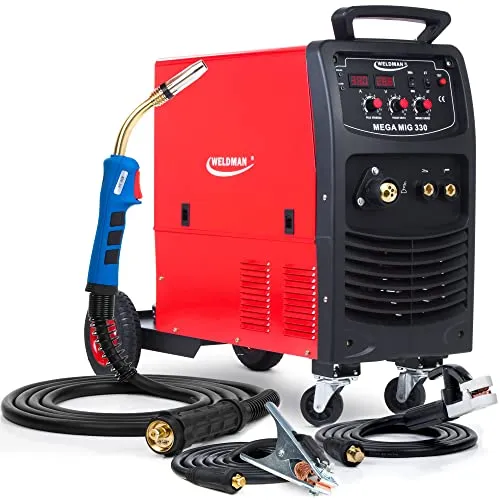 WELDMAN MEGA MIG 330-330 A Schutzgasschweißgerät 400V 16,5-27,5V - MIG, MMA, FLUX - INDUKTIVITÄT, LÖTSCHWEIßEN - 2T/4T, Fahrgestell, 4x4-Zuführung - IGBT, Set: Solo