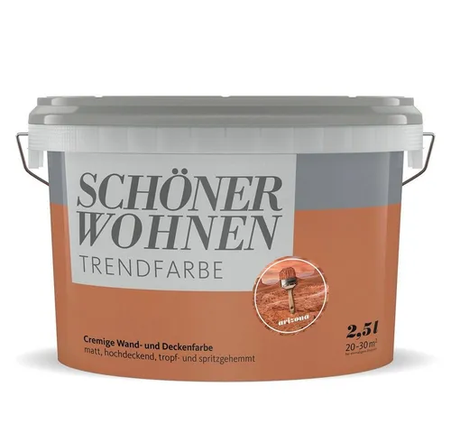 SCHÖNER WOHNEN FARBE Dispersionsfarbe »Trendfarbe«, Arizona, matt, 2,5 l – Hochdeckende Wandfarbe in Rot - Farben – Hochdeckende, matt-finish Dispersionsfarbe mit einfacher Verarbeitung für bis zu 30 m², ideal für Wände und Decken im Innenbereich.