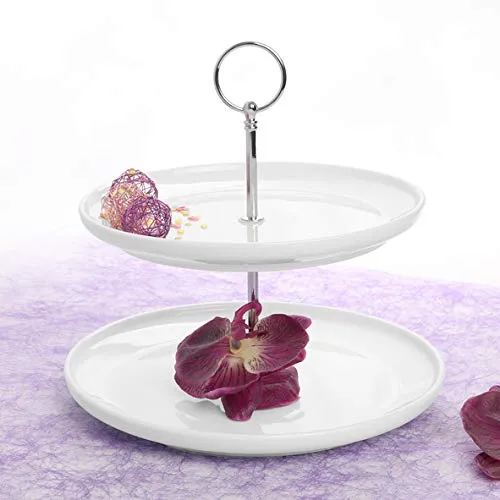 Holst Porzellan Profi-Etagere mit 2 Ebenen, ET 002, Weiß/Silber