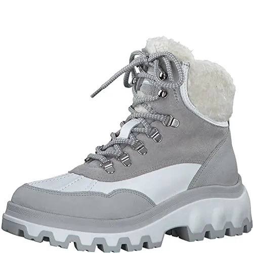 Tamaris Damen Schnürstiefel, Frauen Stiefel,Wechselfußbett,DUOtex,wasserabweisend,warm gefüttert,Winterschuhe,LT.Grey/White,40 EU