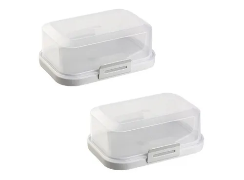 Engelland Butterdose Stapelbare Butter-/Käsedose, Kunststoff, (Vorteils-Set, 2-tlg., mit sicherem Klickverschluss), stapelbar, platzsparend, Ordnung im Kühlschrank, BPA-Frei, Mehrzweck