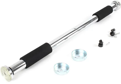 Wiltec Klimmzugstange aus Stahl - Max. 160 kg, verchromt für Türrahmen 62-85 cm - Klimmzugstange für flexibles Training zu Hause, stufenlos einspannbar ohne Verschraubung, rutschfeste Griffe für sicheren Halt und effektives Oberkörpertraining.