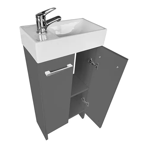 Waschbecken mit Unterschrank 40cm Breit Malibu - Unterschränke fürs Bad: Kompakter Badezimmerschrank mit elegantem Finish und geräuschloser Absenkautomatik, ideal für kleine Badezimmer.