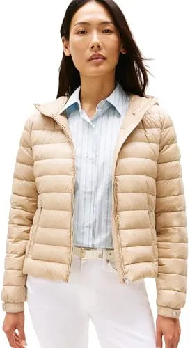 Tommy Hilfiger Damen Steppjacke Down Hooded Jacket mit Reißverschluss, Beige (Beige), L