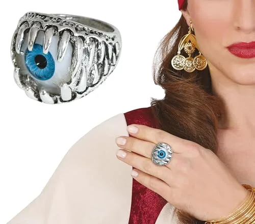 FIESTAS GUIRCA | Silberner Augenring - Schmuck für Kostüm von Marquise, Nonne, Zigeunerin und Wahrsagerin - Ideales Zubehör für Halloween und Kostümpartys - Damen - Silber
