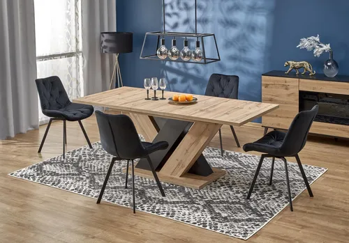 Design Esstisch HAB-111 - Ausziehbar von 160 bis 200 cm - Esszimmertisch aus Eiche Artisan und Schwarz matt, elegant kombinierbar mit verschiedenen Einrichtungsstilen und ideal für gesellige Runden.