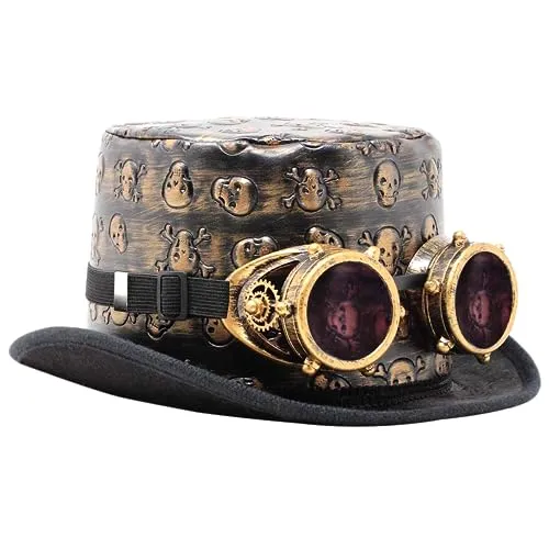 Spooktacular Creations Viktorianischer Steampunk-Zylinder mit klassischer Schutzbrille Vintage-Zubehörset für Erwachsene Halloween Dress Up braun