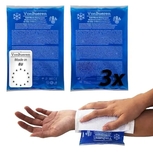 VonBueren 3x XL Kühlpacks Gel 11x18cm | ca. 200gr. je Kühlpad | Kühlgelkissen | Kühlkompresse | Mehrfachkompresse
