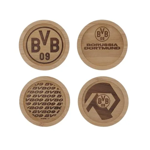 Borussia Dortmund Holz-Untersetzer, 4er-Set, 10 x 10 x 1 cm in braun von Dortmund