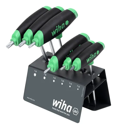Wiha T-Griff-Schraubendreher-Satz 6-teilig im Werkstattständer T10-T40 - Schraubendreher mit Quergriff, ideal für präzises Arbeiten dank Seitenabtrieb und übersichtlichem Werkstattständer.