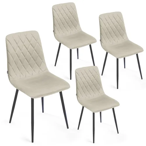 Lina® Elisia Esszimmerstuhl im modernen Design - Samt - Bequemer Stuhl für Ihr Esszimmer, hochwertiger Stoff, ergonomische Form - 4er Set - Creme
