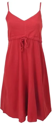 GURU SHOP Einfarbiges Casual Trägerkleid - Rot - Freizeitkleid für Damen aus hochwertiger Baumwolle, mit verstellbaren Trägern und elastischem Rücken für perfekten Sitz und Tragekomfort.