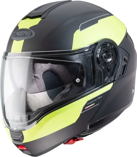 Caberg Levo Prospect Klapphelm, schwarz matt/gelb, XS (53/54) - Motorradhelm mit Dual Homologation P/J, ideal für Komfort und Sicherheit. Mit innovativem Belüftungssystem und herausnehmbarem Innenfutter für optimale Anpassung.