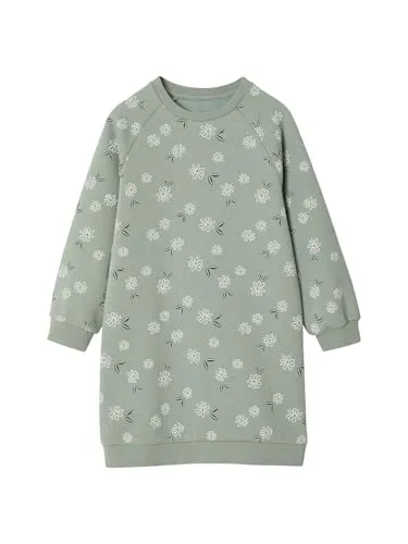Vertbaudet Mädchen Sweatkleid mit Blumen salbeigrün 140