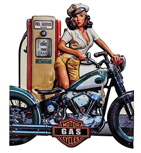 Aubaho Dekoobjekt Blechschild Motorrad Tankstelle - Antikes Wandbild im nostalgischen Stil, handgefertigt und ideal für Vintage-Dekorationen. Maße: 60 x 70 cm, Gewicht 1,5 kg, mit Aufhängemöglichkeit.