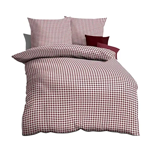 Kaeppel FEINBIBER Bettwäsche mit Reißverschluss, Vichy Karo rot - Kuschelige Biber Bettwäsche aus 100% Baumwolle, ideal für kalte Nächte. Mit praktischem Reißverschluss, waschbar bis 60°C und trocknergeeignet für höchsten Komfort.