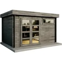 Alpholz Gartenhaus ECO Set - Leandro-28 - grau, BxT: 394x268 cm - Gartenhaus Leandro-28 - grau mit hochwertiger Dacheindeckung und robustem Fußboden-Set. Ideal für Deinen Außenbereich, schimmelschutzbehandelt für einfachen Aufbau und langfristige Nutzung.
