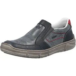 RIEKER Herren Slipper Gr. 45, blau-rot - Sportlicher Slip on Sneaker aus Leder mit Schaftrandpolsterung für optimalen Tragekomfort. Ideal für Freizeit und Alltag.
