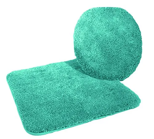 Kinzler J-10053/27 Mikrofaser Bademattenset 2-teilig = WC-Deckelbezug 47x50 cm + Vorleger ohne Ausschnitt 50x55 cm, smaragdgrün