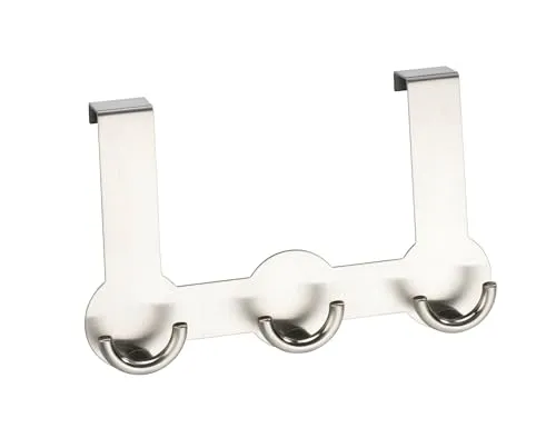 WENKO Türgarderobe Rondo - 3 Haken, für Türfalzen von 2 cm, Edelstahl rostfrei, 22.5 x 14 x 4.5 cm, Matt