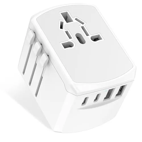 Yioihnm Reiseadapter Worldwide - Universal Steckdose mit 2 USB A & 2 Typ C - Internationaler Netzadapter für über 150 Länder mit 5-fach Ladefunktion. Kompakt und sicher, ideal für Reisen in die USA, Europa, Australien und mehr.