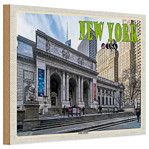Holzschild Reise 30x20cm New York USA Public Library Bibliothek