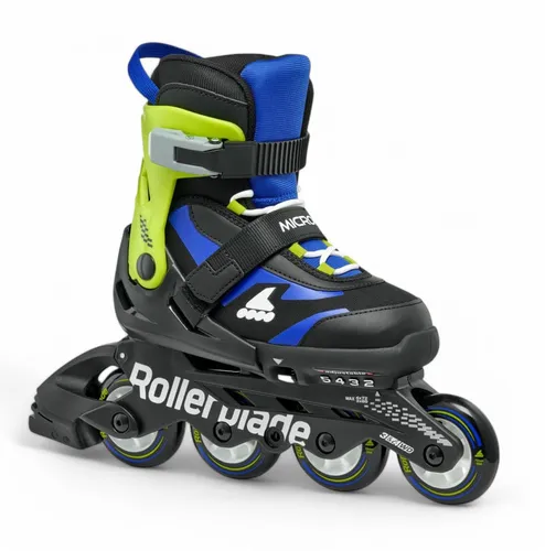 Rollerblade Microblade Inline Skates für Kinder - Schwarz/Blau - Hochwertige, größenverstellbare Inline-Skates für Kinder mit komfortablem Junior Fit Liner und einfachem Push-Button System. Ideal für schnelle Fortschritte in Stabilität und Kontrolle.