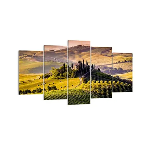 Wandbilder Dekoration Wohnzimmer Landwirtschaft Bauernhof Toskana Weinberg Bilder auf Leinwand 160x85cm Leinwandbild Schlafzimmer Set 5 teilige Art Groß XXL Wanddeko Bild Canvas EA160x85-2465