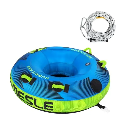 Mesle Funtube Hurricane 58', Set mit Leine, Großer 1-2 Personen Donut Wasserreifen aufblasbar, Towable Tube für Kinder & Erwachsene, Wasser Schleppring für Boot & Jetski, Wasserreifen zum Ziehen