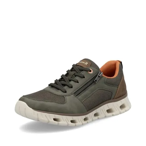 RIEKER Sport Sneaker mit Reißverschluss in braun|grün - Sportliche Freizeitschuhe in Größe 41, aus Lederimitat und Textil, mit rutschhemmender Gummisohle und gepolsterter, herausnehmbarer Innensohle für optimalen Komfort.
