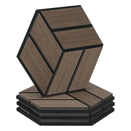 Homestyle4u Akustikpaneel Braun, Holz, Sechseckig 30x26x2 cm - Wand & Decke: 4er-Set Akustikpaneele in eleganter Wabenoptik, verbessert die Raumakustik und setzt stilvolle Designakzente in jedem Raum.