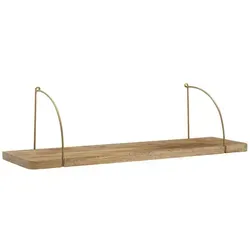 FINEBUY Wandregal FB34740 - Hängeregal aus Mango Massivholz und Metall - Wandregal aus hochwertigem Mango Massivholz, handgefertigt und einzigartig. Ideal für jeden Raum, vereint es stilvolles Design mit Stabilität durch das goldene Metallgestell.