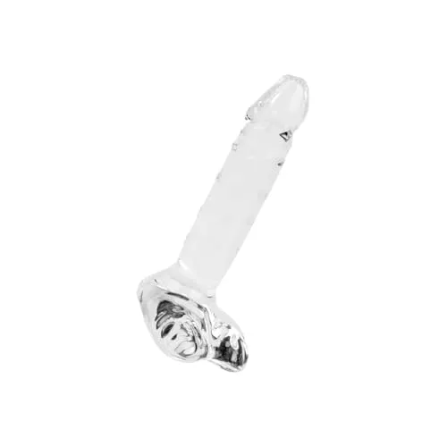 EIS, Dildo, Naturgetreuer Glasdildo, 18 cm, geaderte Oberfläche, eichelähnliche Spitze, Hodenansatz, ideal für Temperaturspiele