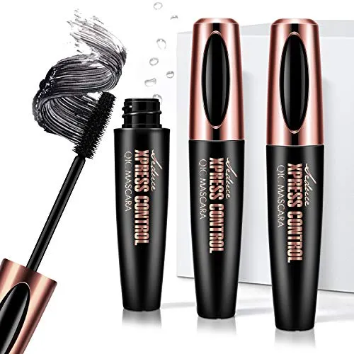 Pack 4D Silk Fiber Wimpern Wimperntusche, Wimperntusche Mascara Wasserfest Schwarz Natürliche Lange Wimpern Falsche Wimpern Tusche FüR langlebige Augen Make-up 3