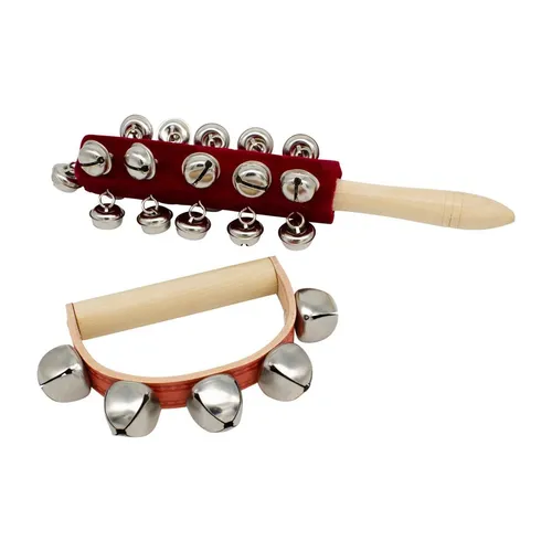 GICO Set: Schellenrassel / Schellenstab und Schellenkranz aus Holz für Kinder Musikinstrument- 3850-3852