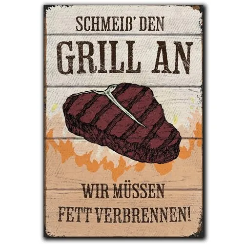LANOLU Kühlschrankmagnete lustig- Grill an Fett verbrennen - Geschenke für Grill-Fans- lustige Magnete mit Sprüchen und witzigen Motiven 8x5,5cm