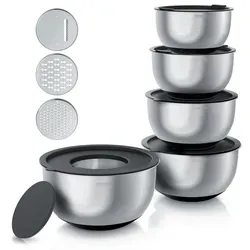 Arendo 5er Set Edelstahl Salatschüsseln mit Deckel