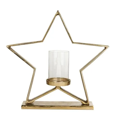 EGLO LIVING Deko Stern Mukayle, stehender Weihnachtsstern mit Kerzenhalter, Weihnachtsdeko Fensterbank, Tischdeko Weihnachten für Stumpenkerzen, Glas und Metall in Gold, 47 x 46 cm