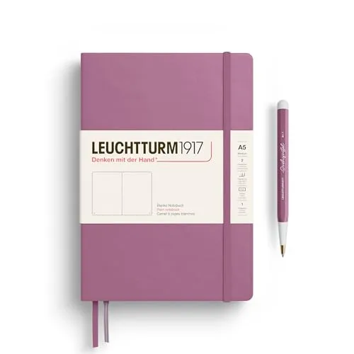 Leuchtturm1917 Notizbuch Medium A5 Hardcover Dusty Rose Blanko - Praktisches Design - Notizbuch A5, Hardcover in Dusty Rose, mit 80g/m² FSC-zertifiziertem Papier, 2 Lesezeichen und Fadenheftung für optimale Organisation von Ideen und To Dos.