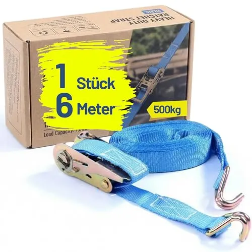 Spanngurt Zurrgurt mit Haken | 6 m bis 500 kg / 500 daN | zweiteilig 2-TLG Ratschengurt blau | 25 mm Gurtbreite