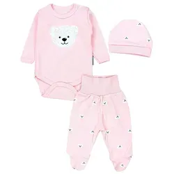 TupTam Langarmbody Baby Mädchen Jungen Bekleidungsset Langarmbody Hose Mütze mit Spruch rosa 56