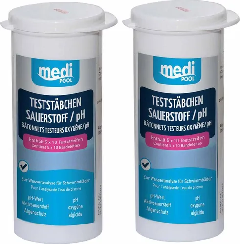 mediPOOL 3 in 1 Teststreifen für Sauerstoff, pH Wert & Algenschutz 2x 50 Teststäbchen