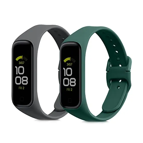 kwmobile 2x Uhrenarmband für Samsung Galaxy Fit 2 Armband - Fitnesstracker Band Set aus TPU Silikon - Ersatzarmband Smartwatch - Dunkelgrau Dunkelgrün