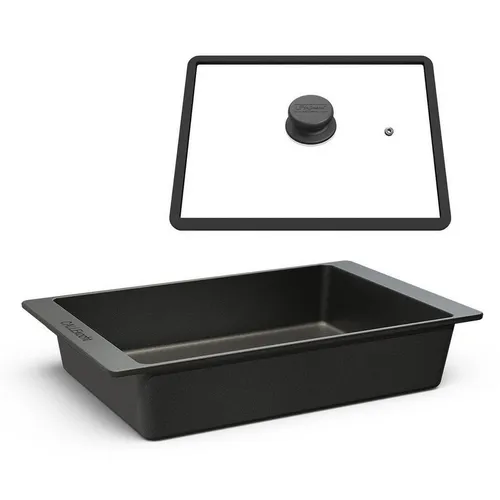 Hoffmann Germany Bräter CALLEkocht Auflaufform Aluguss 41x26 cm mit Deckel – Made in Germany, Aluguss (Set, 2-tlg., 1x Bräter 41x26 cm + 1x Glasdeckel), CALLEkocht, Antihaft, backofenfest bis 250°C, eckig, Induktion