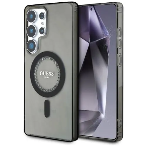 CG MOBILE Guess Strasssteine Hülle für Samsung Galaxy S25 Ultra - Standard Handyhülle mit klassischem Logo und Strasssteinen, kompatibel mit MagSafe und bietet optimalen Schutz für dein Smartphone.