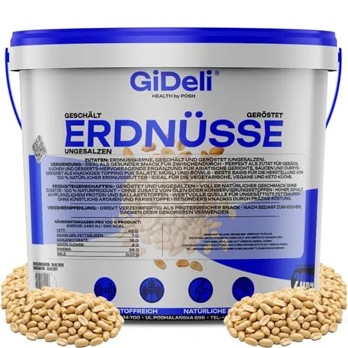 GiDeli Erdnüsse Geröstet ohne Salz und Öl 20kg im Eimer