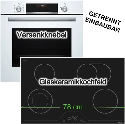 Herdset BOSCH Backofen 3D-Heißluft EcoClean + h|tech Kochfeld 78 cm Bräterzone - Hochwertiges Einbau-Herdset mit energieeffizientem Backofen und Glaskeramikkochfeld. Profitieren Sie von innovativen Funktionen wie AutoPilot 10 und EcoClean für einfache Pflege und optimalen Kochkomfort.