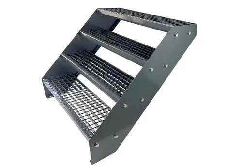 Kaminbau Mierzwa Außentreppe Premium Treppe Komplett Anthrazit Höhe Verstellbar, für Geschosshöhen bis 76 cm, Stufen Gitterroststufen nach DIN 24531, (Höhe 76 cm, Breite wählbar aus 60, 80, 100, 120, 140 cm), Gartentreppe Stahltreppe Wetterfest Rostfrei Feuer-Verzinkt Rutschfest