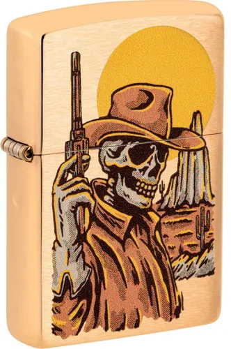 Zippo Wild West Skeleton 60006579 - Sturmfeuerzeug im Wild-West-Design mit detailreichem Skelett-Cowboy-Motiv, windfest und nachfüllbar für jahrelangen Gebrauch. Ein ideales Geschenk für Sammler und Liebhaber!