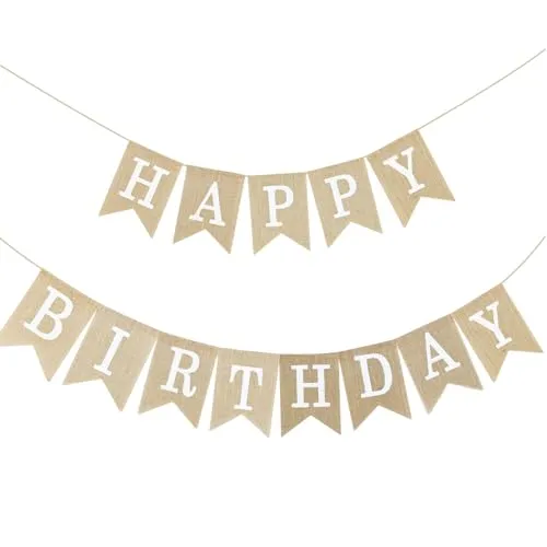 Vintage Alles Gute zum Geburtstag Girlande Banner, Leinen Geburtstag Dekoration, Geburtstagsparty hängenden Wimpel Girlande, Dekoration für Geburtstagsparty, Baby Shower